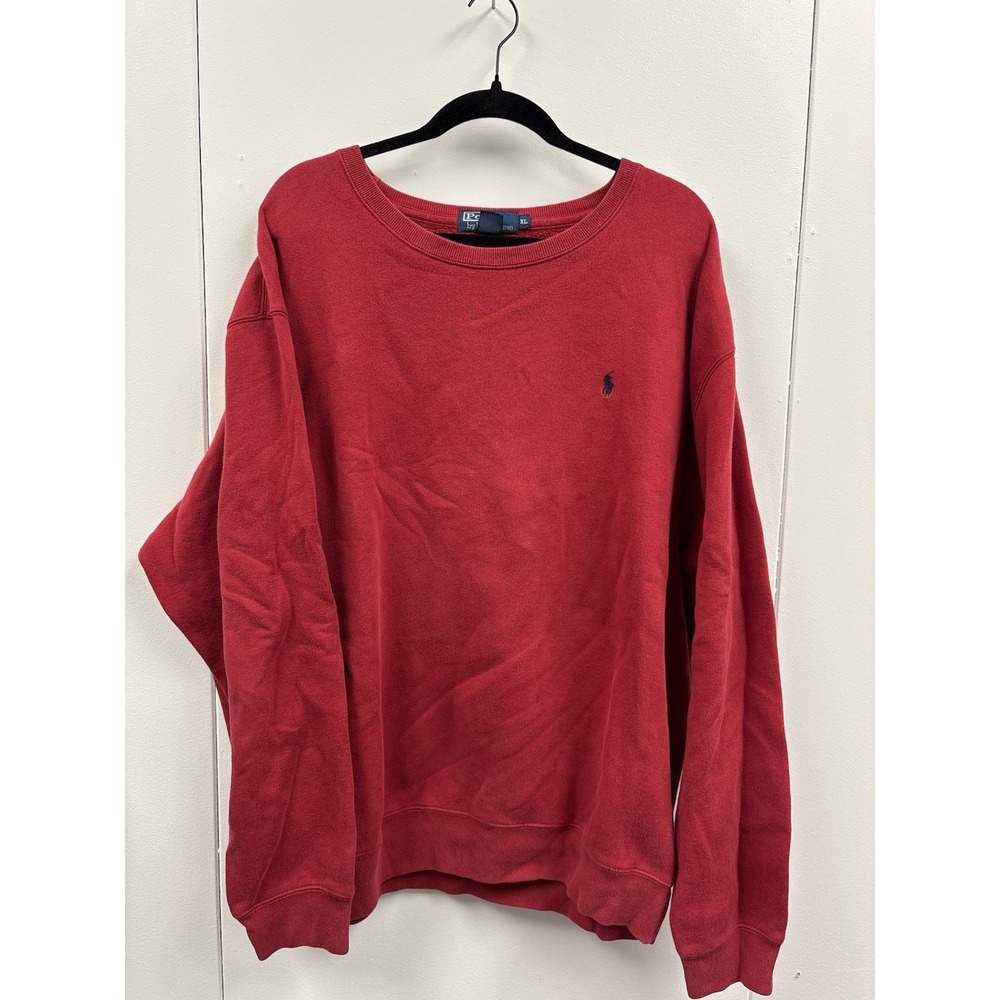 Vintage 90s Polo Ralph Lauren Pony Monogram Crewneck Sweatshirt Red XL